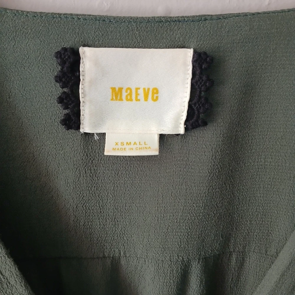 Maeve Women's Size XS Olive Green Faux Wrap Midi Dress Zip Pockets Roll-Tab - Picture 2 of 12
